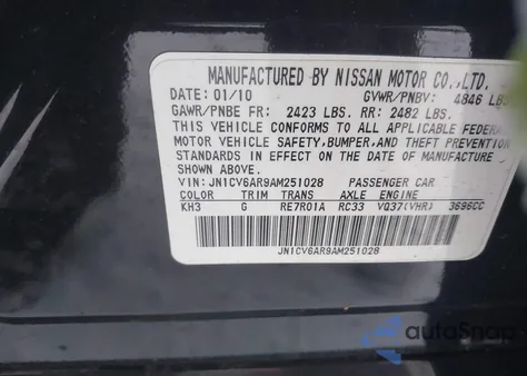 2010 Infiniti G37X z USA, uszkodzony, nr VIN JN1CV6AR9AM251028